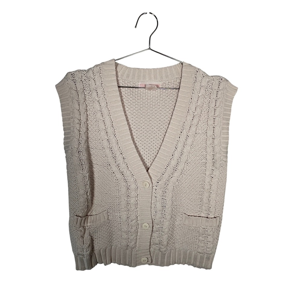 Vintage Cream Cable Knit Sweater Vest Jane Alexander Cotton Grandmacore Petite S